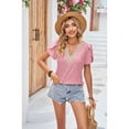 thumbnail image 2 of XCHQRTI Lace Flower Vneck Women Shirt Solid Color Blouses Petal Sleeve Hollow Casual Trendy Tshirt, 2 of 9