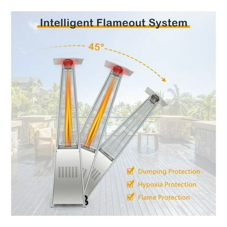 42000 BTU Pyramid Patio Heater with Wheels, Stainless Steel Propane Outdoor Heater, Portable 360° Fast Heating, Tip-Over & Anoxic Protection, Variable Control for Garden Patio Deck