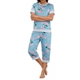 thumbnail image 5 of Tnhcen Women's Floral Print Pajama Set, Soft Nylon Spandex Loungewear, Short Sleeve Round Neck 7-Inch Pants Casual Sleepwear Set, Home Wear for Women, Sizes S-2XL, 5 of 7
