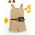 thumbnail image 2 of Bagilaanoe Toddler Girl's Summer Jumpsuit 1 2 3 4 5 6 Years Strap Sleeveless Ribbed Playsuit Shorts One Piece Jumpsuit + Waist Bag, 2 of 8
