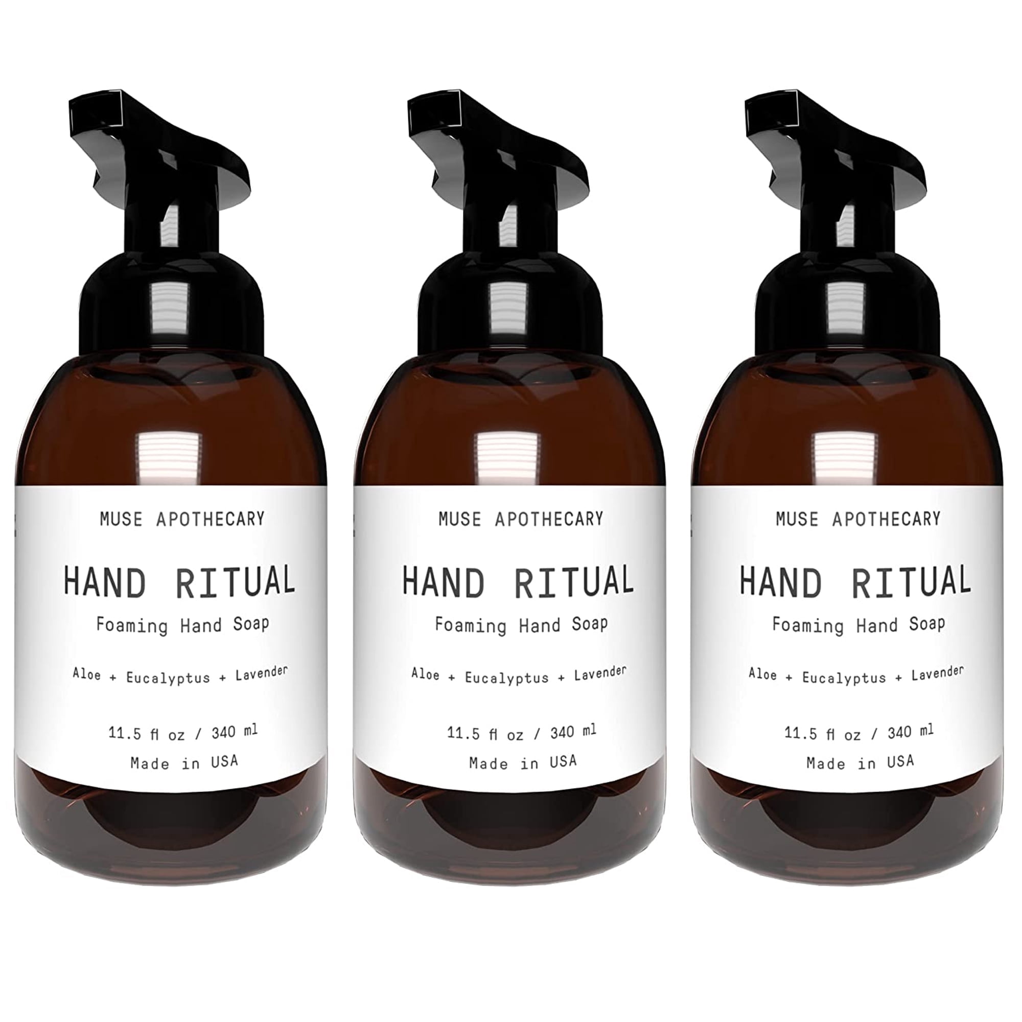 Muse Apothecary Hand Ritual Luxury Aromatherapy Foaming Soap with Eucalyptus, Aloe Vera & Lavender Oil, 11.5 Oz 3-Pack