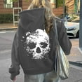 thumbnail image 2 of Women's Halloween Hooded Sweatshirts Skull Graphic Long Sleeve Drawstring Pullover Tops Skeleton Print Hoodie Shirts, 2 of 6