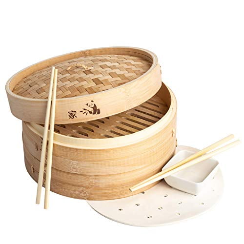 Handmade Natural Bamboo Steamer Basket Round Food Meat Steamer Lid Handle UK 