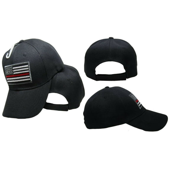 Black USA Thin Red Line Cap Low Profile Hat Support Fire Dept First Responders