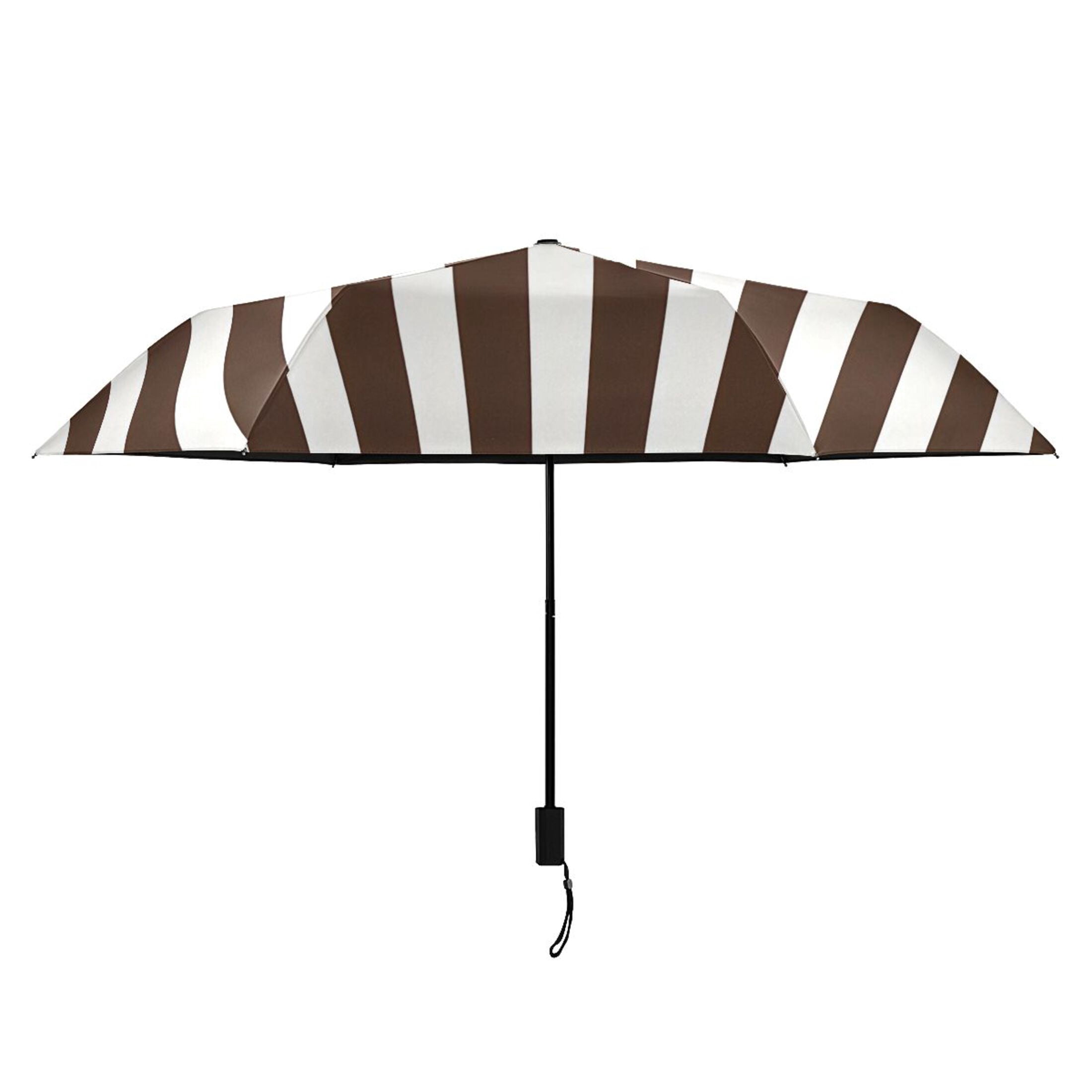 Compact Sun Umbrella Windproof Travel Umbrellas for Rain Strong Portable UV Protection Dark Brown and White Striped