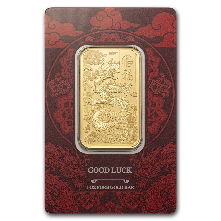 2025 1 oz Gold Bar – PAMP Good Luck Yellow Dragon w/ Assay - WM