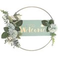 thumbnail image 1 of Corona de bienvenida para puerta, corona de flores de metal, decoración de letrero de bienvenida con anillo de metal, para puerta de entrada, sala de estar, decoración de pared (verde), 1 of 5
