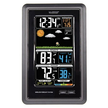 Lacrosse Wireless Temperature Station - La Crosse Technology S88907 Vertical Wireless Color Forecast Station with Temperature Alerts