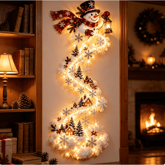 Christmas Magic Trail Wall Light -3D LED Glowing Christmas Scene Wall Decoration, Hanging Decoration Indoor Holiday Decor for Living Room, Festive Xmas Gift (Snowman)