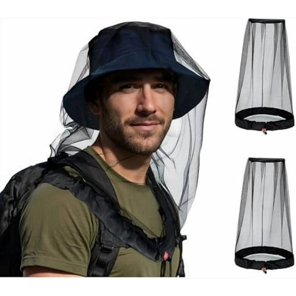 Outdoor Mosquito Head Net Mesh for Women Men Adjustable Lightweigt Insect Shield Netting Mosquito Bug Net for Head Face 2 Pack Black One Size 2 Pack Black One Size 2 Pack Black One Size 2 Pack