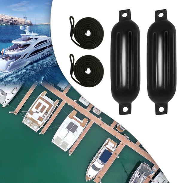 Guardabarros para barcos, parachoques para barcos, cuerdas de 6mm x 1,5 M, fáciles de instalar, guardabarros inflables anticolisión para lanchas Cuerda Negra G0 Negra