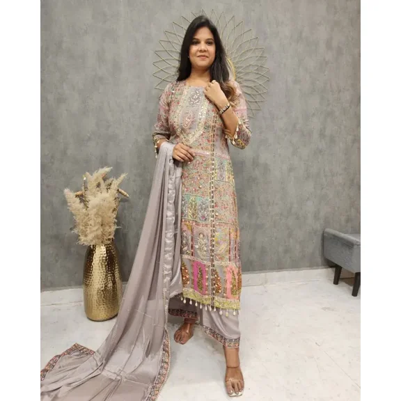 Indian Pakistani Heavy Suits Georgette Fabric Wedding Reception Apparel