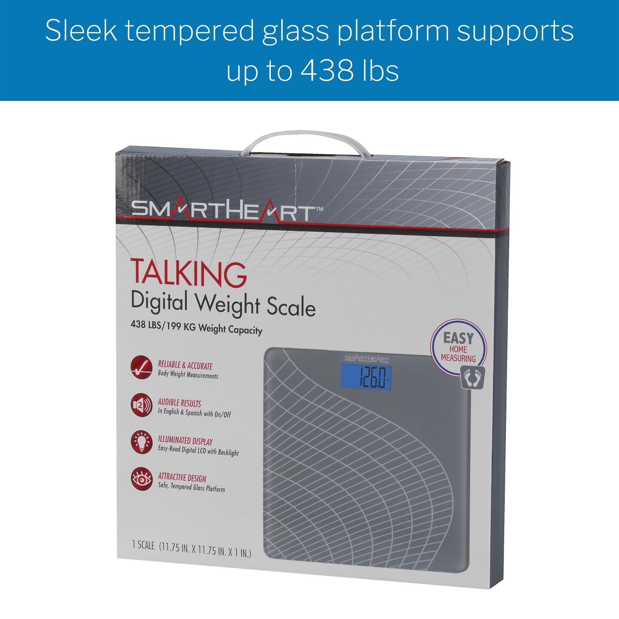 SmartHeart Talking Digital Weight Scale | 438 lbs / 199 kg Capacity | Audible Weight Announcements for Visually Impaired | Measurement Modes: LBS or KG  | 1-Year Warranty