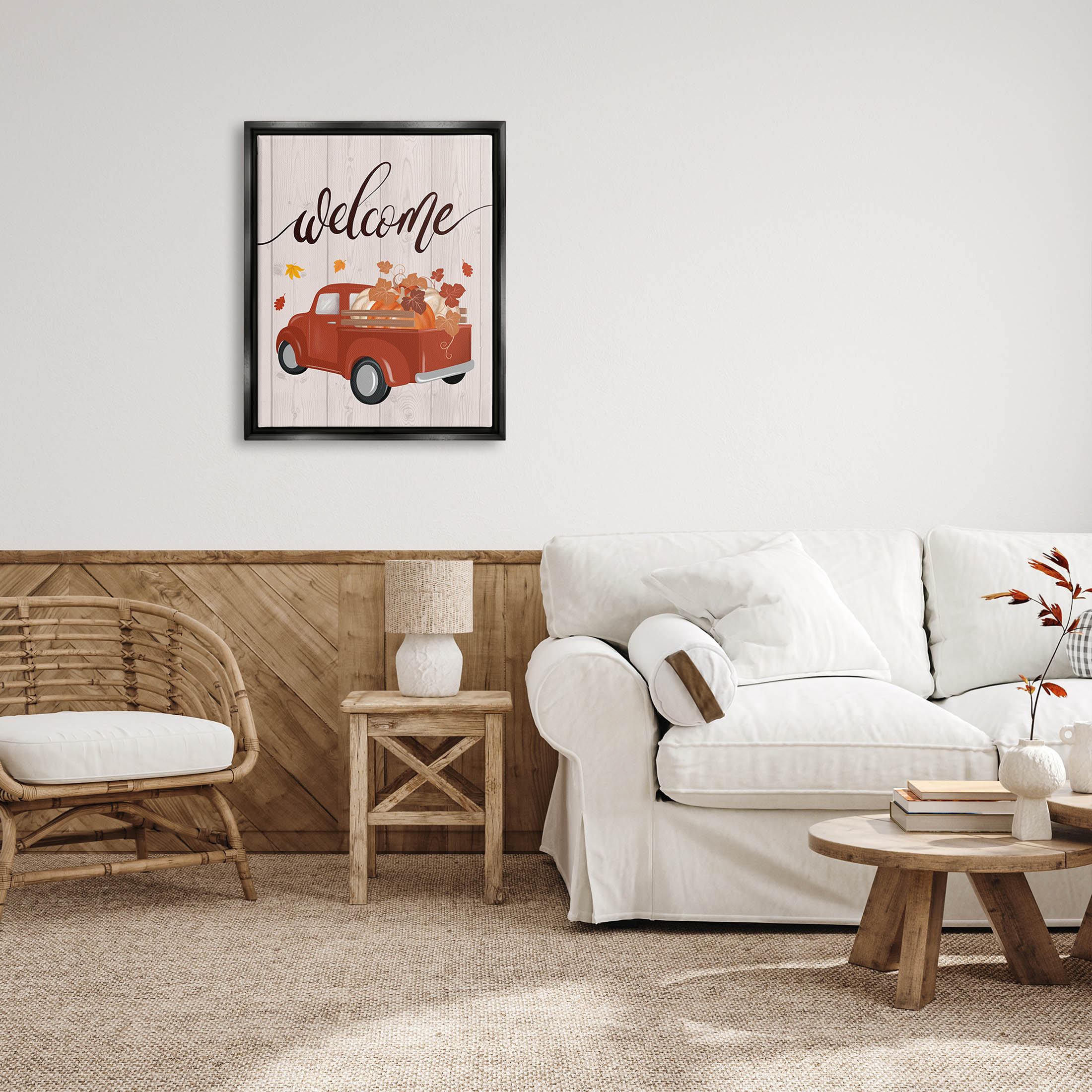 Country Pumpkin Harvest Welcome Holiday Graphic Art Jet Black Framed Art Print Wall Art