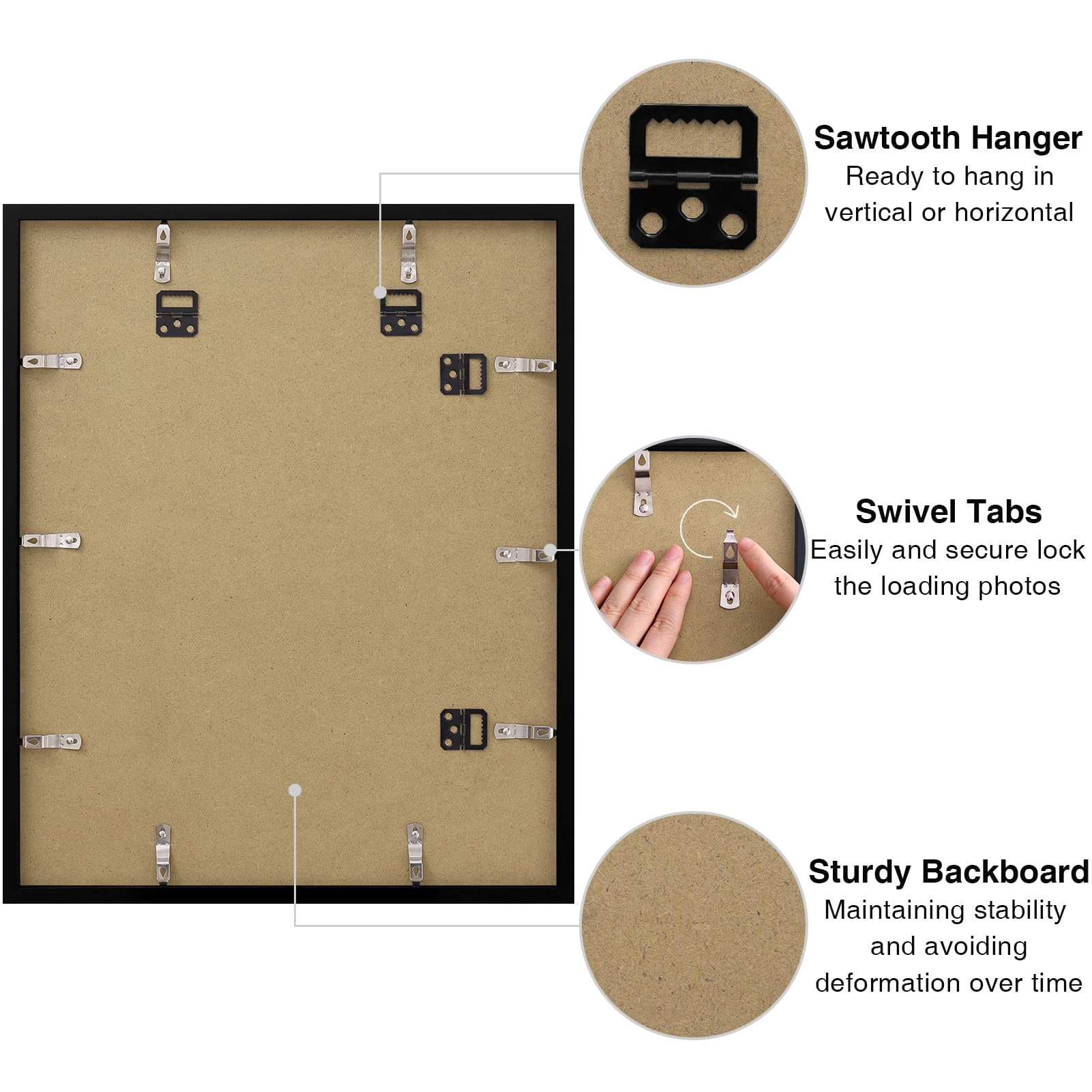 decorUhome 16x20 Picture Frame for Wall, Plexiglass, Displays Poster 11x14 with Mat or 16x20 without Mat, PVC Frame Material, Horizontal or Vertical Hanging, Black