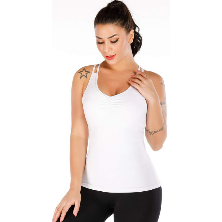 RUNNING GIRL Yoga Tank Tops for Women Built in Shelf Bra B/C Cups Strappy  Back Activewear Workout Compression Tops