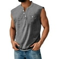 thumbnail image 2 of BRDFRL Sleeveless Shirts for Men Vintage Button Down Henley Muscle Fit Gym Workout Tops Dark Gray 3XL, 2 of 5