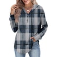 thumbnail image 2 of Stichou Womens Soft Fleece Plaid Hoodie Sweatshirts Casual Long Sleeve Henley Shirts Fall Fashion Clothing Blue 2XL, 2 of 5