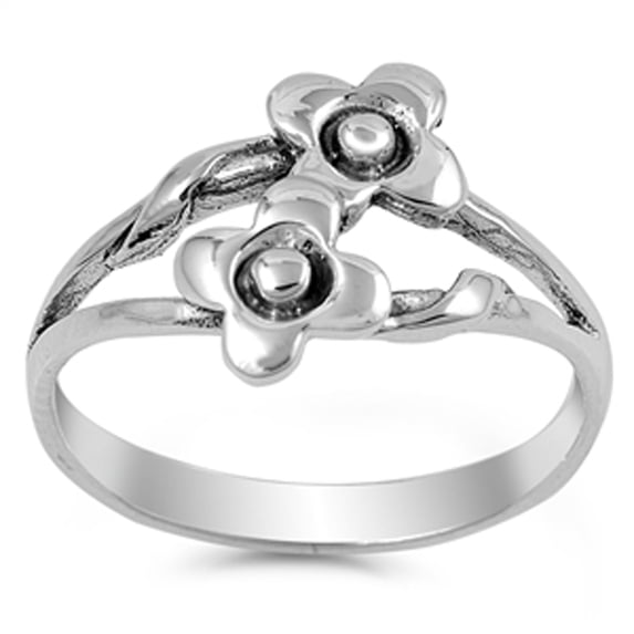 Fun Flower Oxidized Double Floral Ring .925 Sterling Silver Band Jewelry Female Male Unisex Size 7
