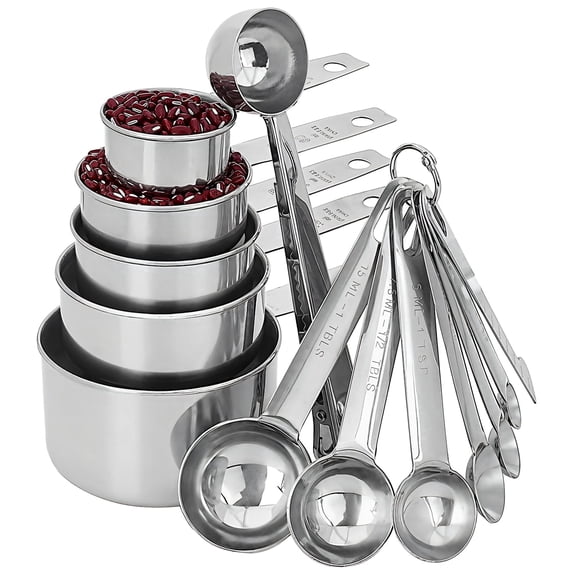 13 Pcs Stainless Steel Measuring Cups and Spoons Set - Stackable, Dishwasher Safe with Clips for Kitchen | Kitchen Gadgets for Cooking & Baking
