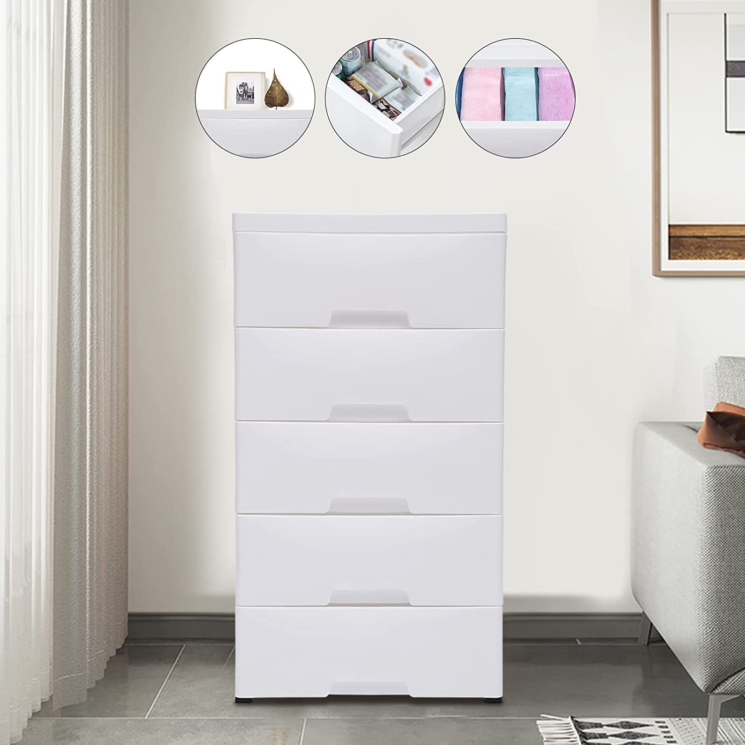 Fichiouy 5-Layer Plastic Dresser Clothes Toys Storage Cabinet with ...