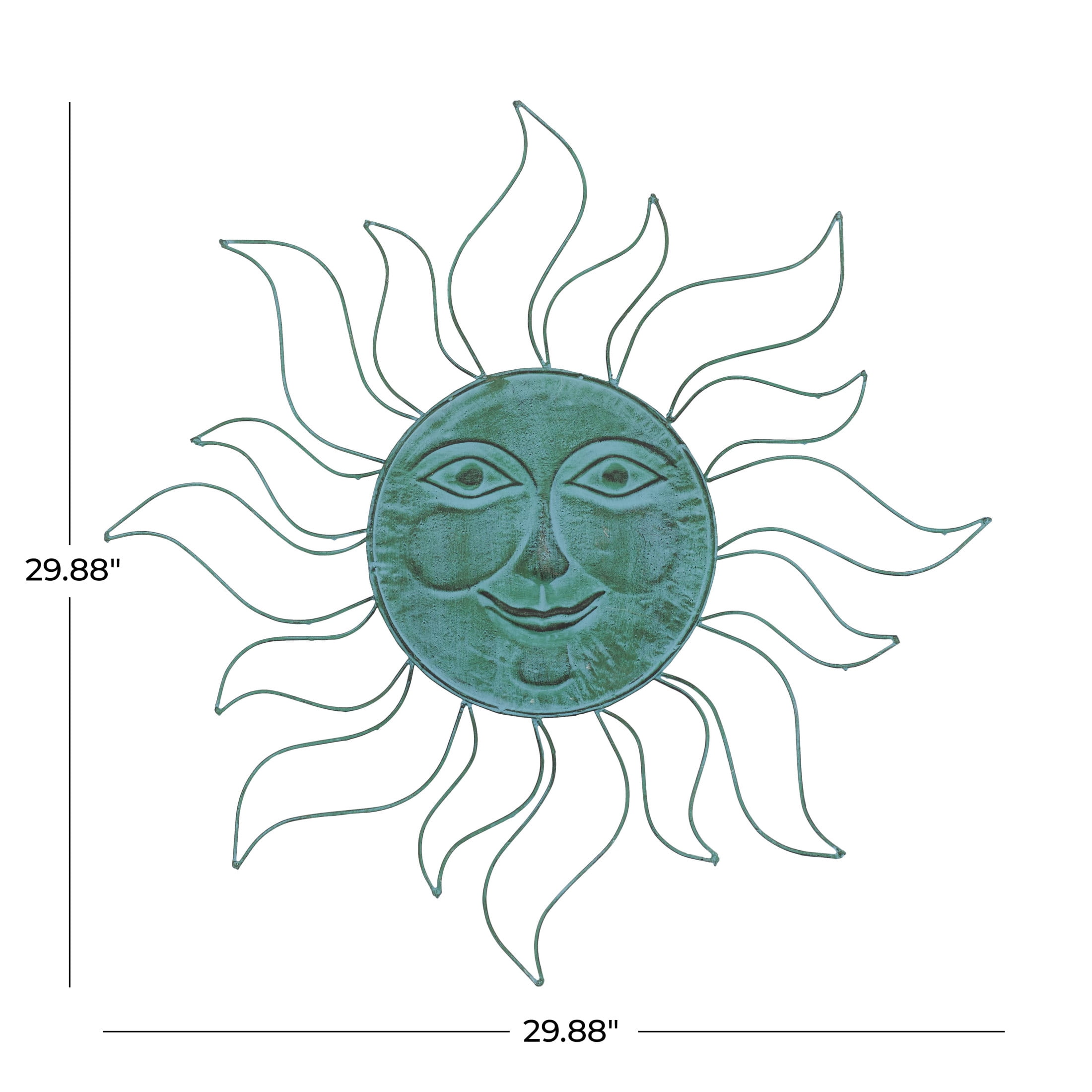 DecMode Teal Metal Indoor Outdoor Sun Wall Decor with Wire Frame