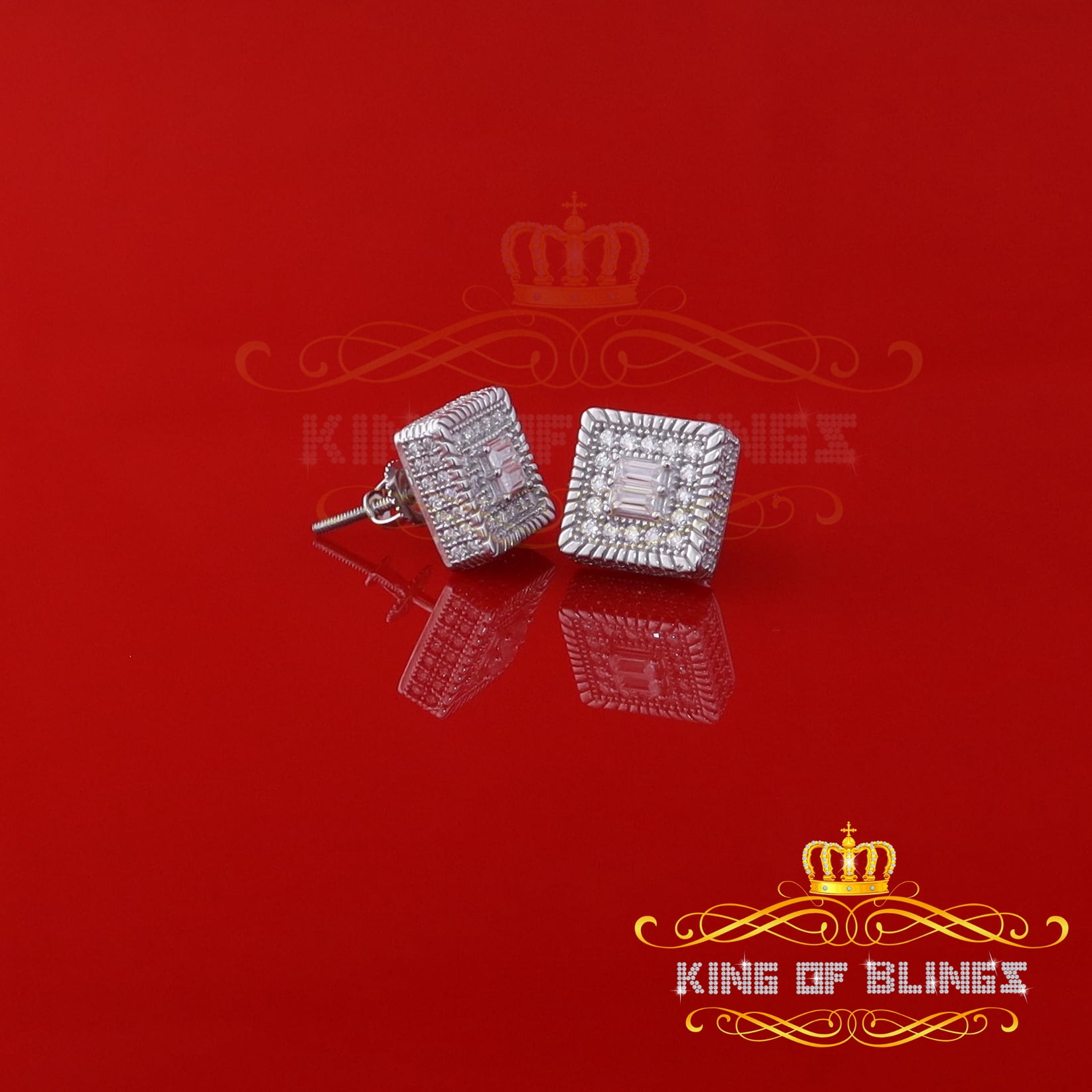King of Bling's 1.00ct Cubic Zircon 925 Sterling White Silver Women's/Men's Square Stud Earrings