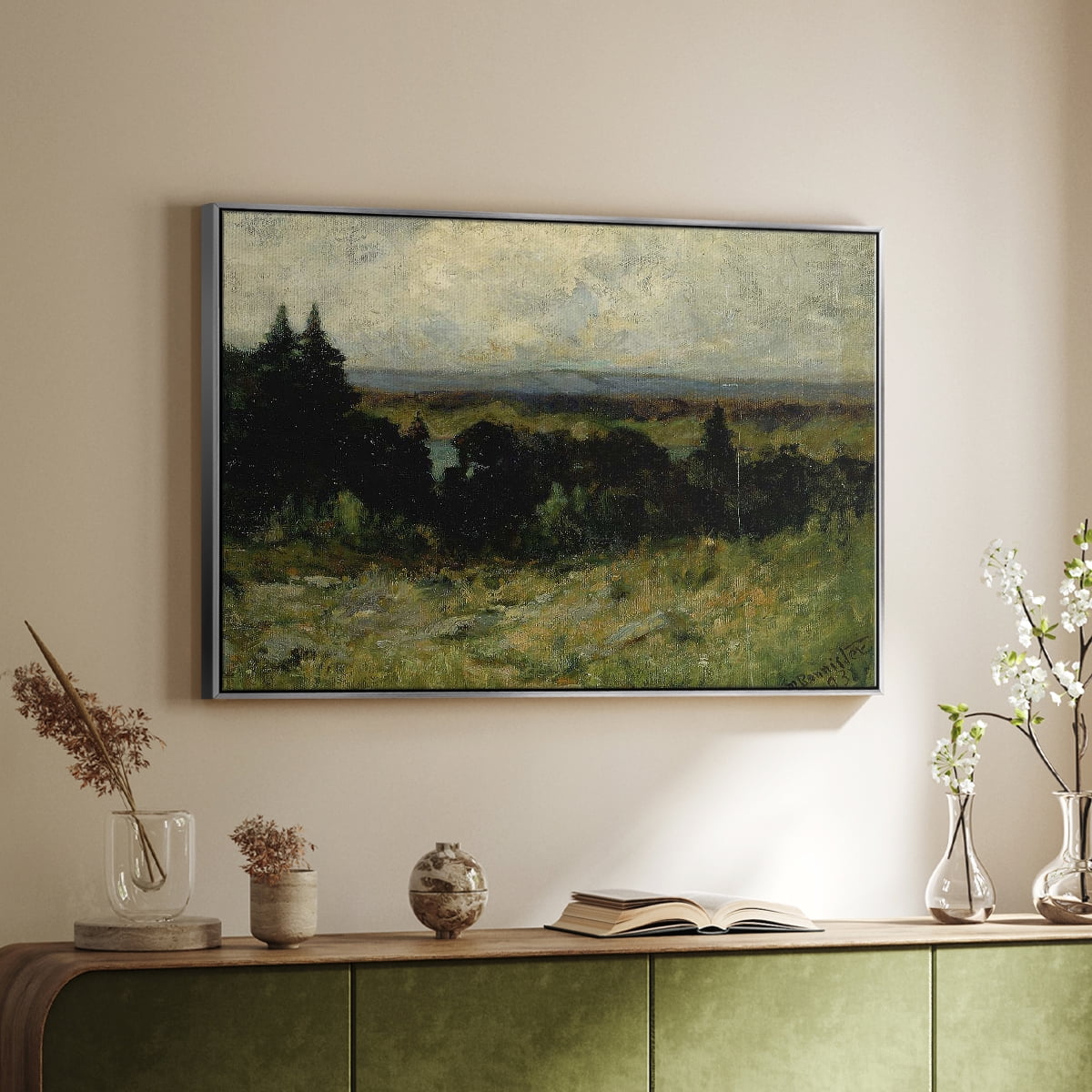 Vintage Landscape-MIII By Wexford Home Framed in Silver Wood Gallery Wrapped Canvas 25 in. x 37 in.