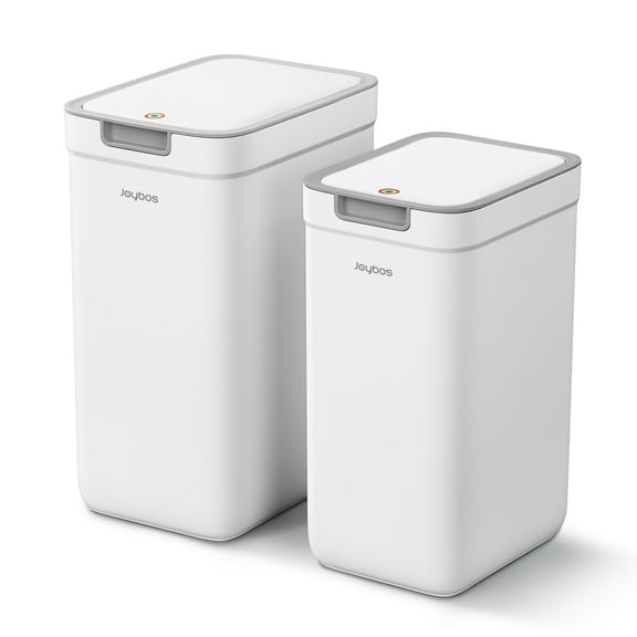 Joybos 2 Pack Bathroom plastic Trash Can with Lid, 3.6Gal   2.4Gal Garbage Can with Pop-Up Lid, Small Trash Can Dog Proof, Slim Trash Bin Waste Basket