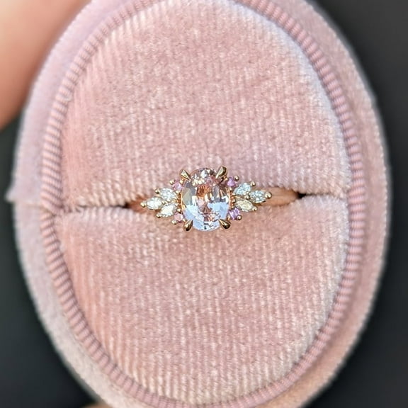 Oval Cut and Marquise Moissanite Diamond Engagement Ring, 18k Gold Plated Diamond Cluster, Unique Simple Ring Size- (5 - 13) Available