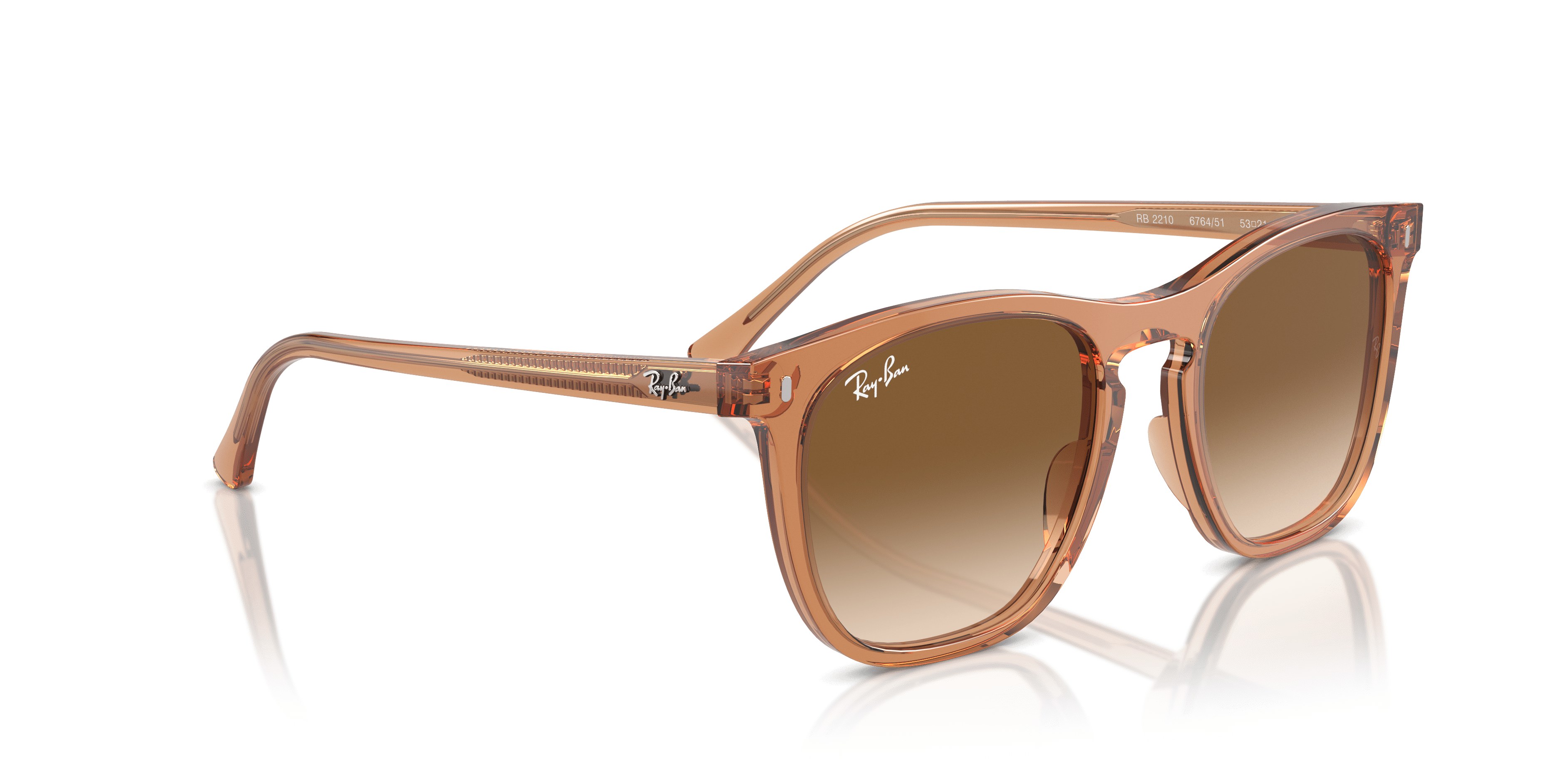 Ray-Ban RB2210 Sunglasses, Stylish Square Eyeglasses with Case, Transparent Brown/Clear Gradient Brown, Size 53