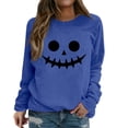 thumbnail image 3 of YVNAURA Halloween Sweatshirt for Women Letter Print Graphic Crewneck Long Sleeve Pullover Oversized Loose Fit Round Neck Spooky Season Casual Top 1 Pack, Blue,XXL, 3 of 8