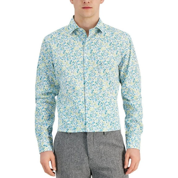 Bar III Mens Organic Cotton Floral Button-Down Shirt