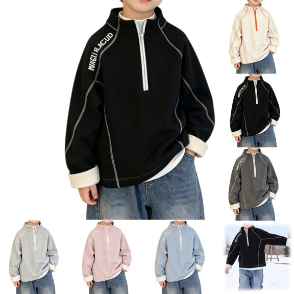 YOUYEDIAN Boys Sweatshirts Fall Winter Fashion 1/4 Zip up Mock Neck Fleece Pullover Tops