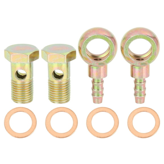 2 Sets 14mm Diameter Banjo Hose Barb Bolt Fittings Banjo Bolt Washer Bronze Tone for Auto