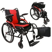 14lb Magnesium Ultra Lightweight Wheelchair 20 inch seat with Flip Back Arms,Portable Wheelchair with Travel Bag,Travel Wheelchairs for Adults,250Ib Weight Capacity, Black