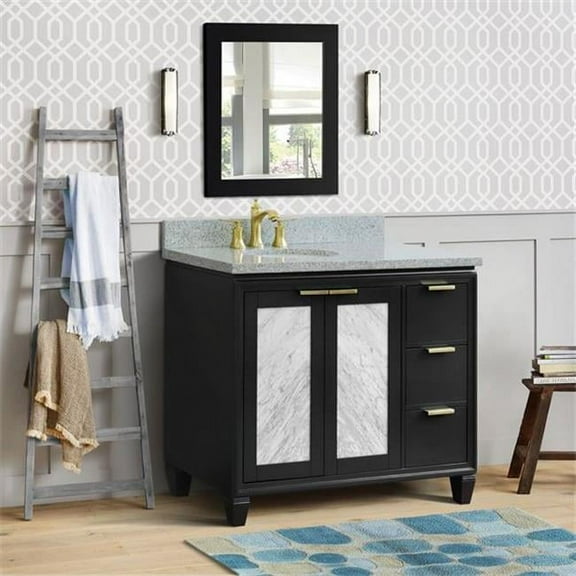 43 in. Single Oval Sink Vanity with Granite Top, Dark Gray & Gray - Left Door & Sink