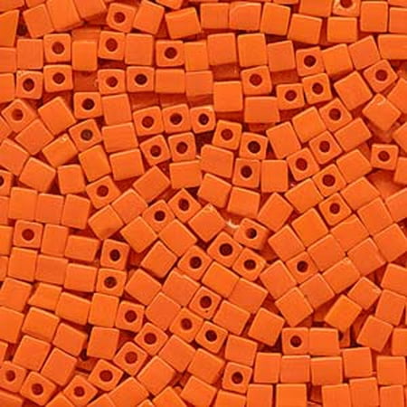 - 20 Grams Opaque Orange Miyuki 4mm Square Cube Glass Seed, Loose Beads,