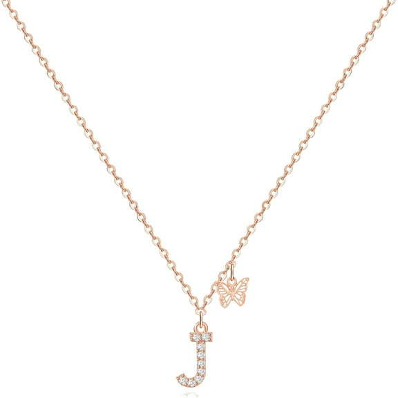 Dainty Initial Necklace Butterfly Pendant Necklace, 14K Gold Plated Cubic Zirconia Letter Dainty Necklaces Jewelry Birthday Gifts For Women[o2125]