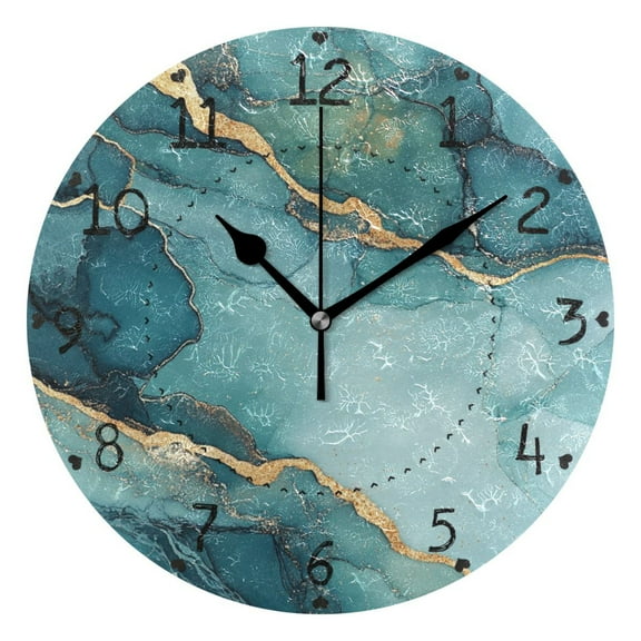 Teal Abstract Design Round Wall Clock Silent Battery Operated Home Decor for Living Room Bedroom