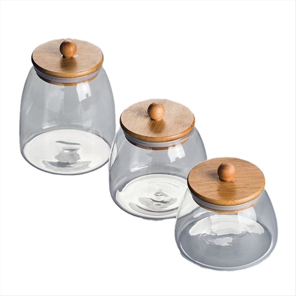 3PCS Wooden Lid Glass Sealed Jar Food Container Tea Candy Kitchen Storage Bottle Jar Large Capacity Sealed Mason Jars,3 * Glass grain storage jar,Transparent