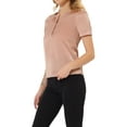 thumbnail image 4 of INSPIRE CHIC Women's Casual Henley Shirts Pleated Round Neck Puff Sleeve Blouse Top, 4 of 5