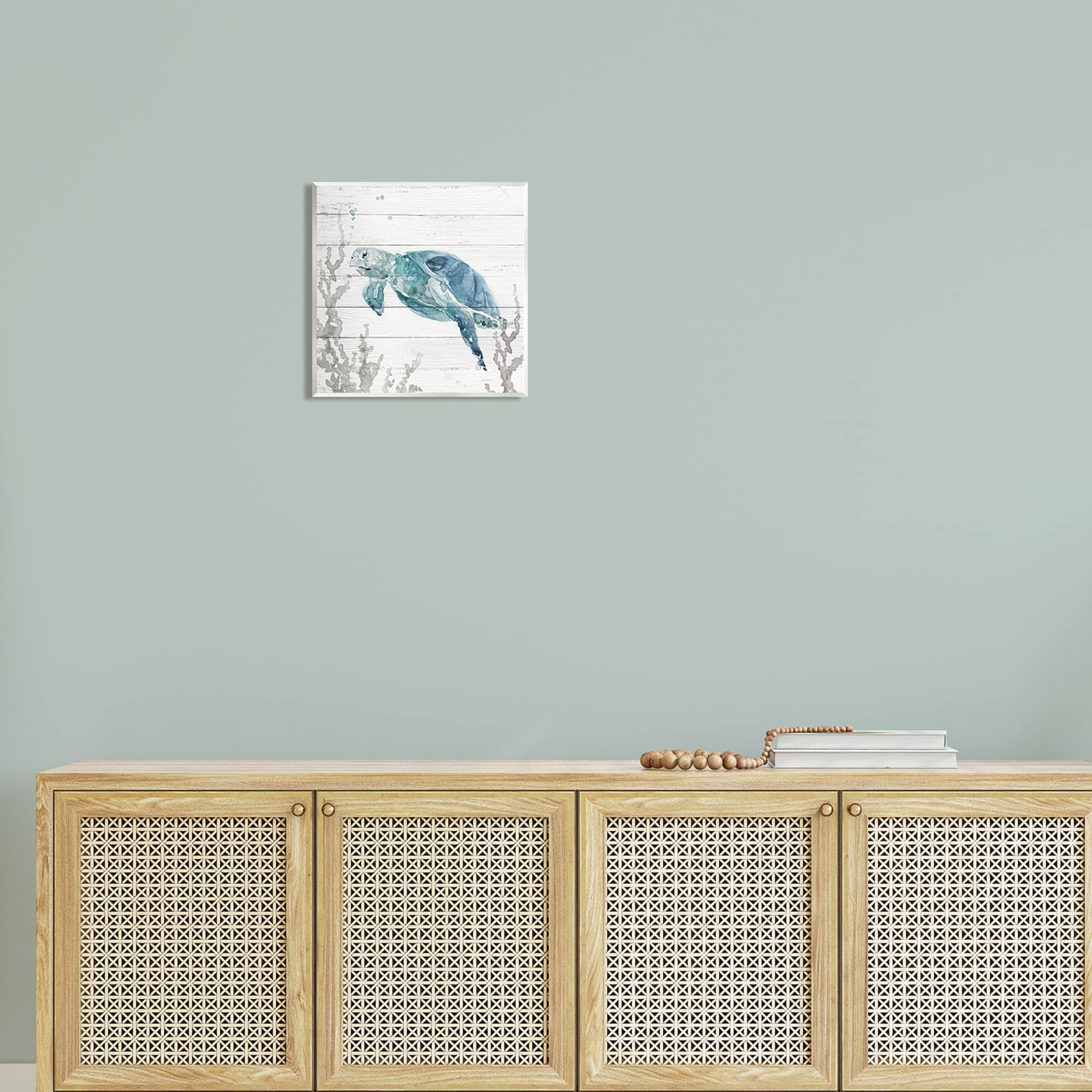Stupell Industries Swimming Sea Turtle Coral Beach Plank Design Graphic Art Unframed Art Print Wall Art, Design by Carol Robinson