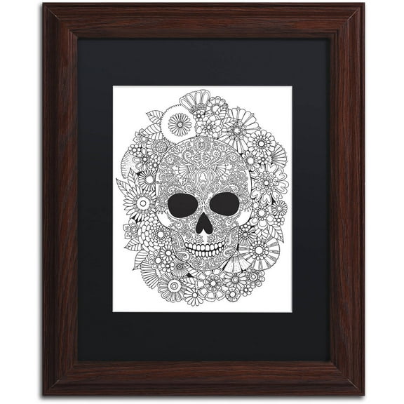 Trademark Fine Art "Sugar Skull Wreath" Canvas Art by Hello Angel, Black Matte, Wood Frame