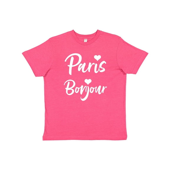 Inktastic Paris Bonjour with Hearts in White Text Youth T-Shirt