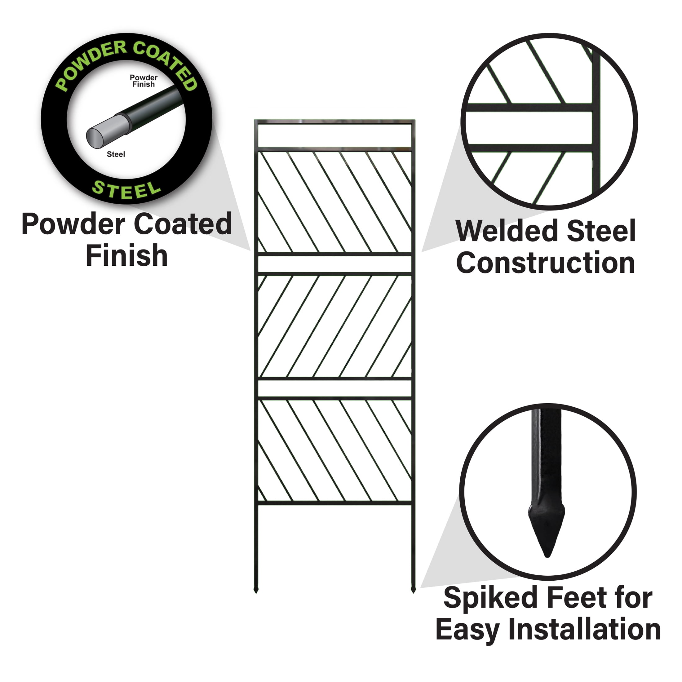Expert Gardener 64in H x 21.7in W Garden Trellis with Chevron Pattern, Black Powder Coated Steel