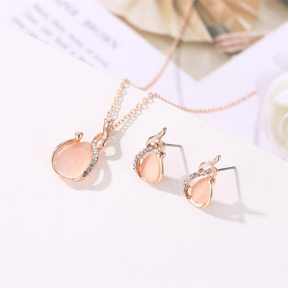 Xinyolin 2Pcs/Set Shiny Noble Necklace Earrings - Set Alloy Water Drop Faux Opal Pendant Necklace Earrings Jewelry Accessory