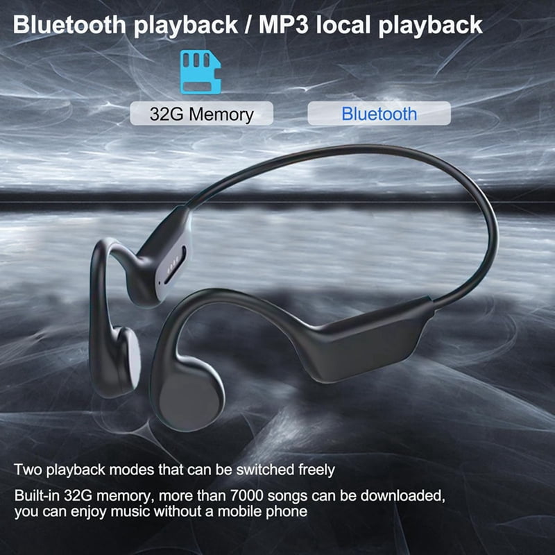 Bone Conduction Headphones Sports Headset Open-Ear Bluetooth Wireless Swimming Earphones Built-in Mic for Workout