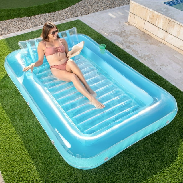SLOOSH 85" x 57" Extra Large Inflatable Tanning Pool Adult with Pillow, Pool Floats Suntan Tub Raft, Blue