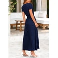 thumbnail image 2 of Vestido largo PRETTYGARDEN Verano 2025 con cuello en V y volantes, azul marino, 2 of 9